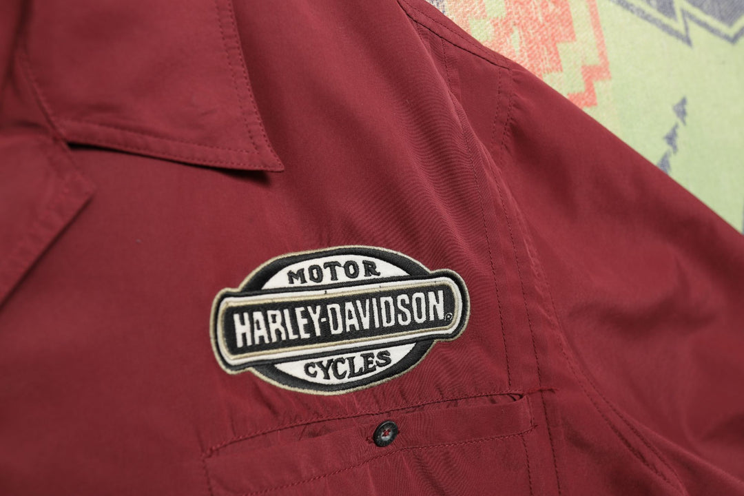 Harley Davidson Vintage Embroidered Shirt XXXL 2000s Burgundy Biker