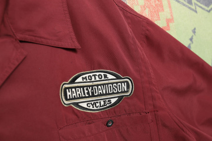 Harley Davidson Vintage Embroidered Shirt XXXL 2000s Burgundy Biker