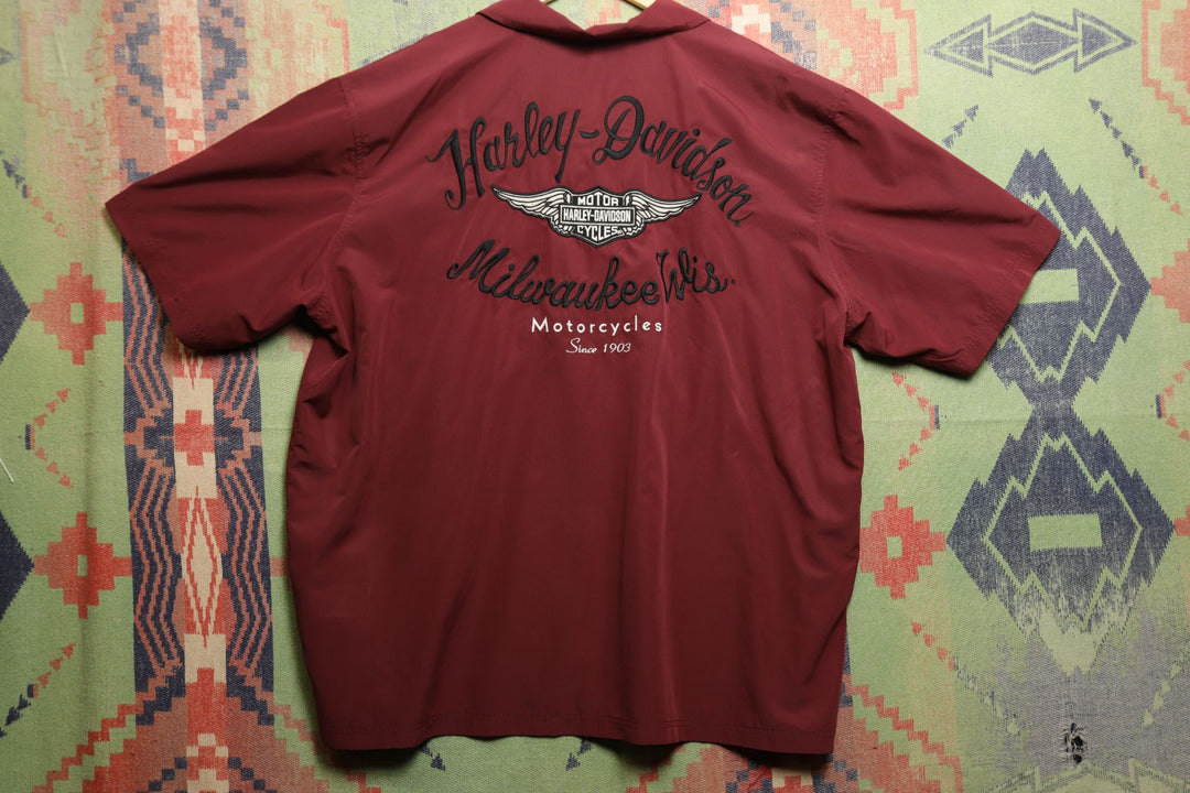Harley Davidson Vintage Embroidered Shirt XXXL 2000s Burgundy Biker