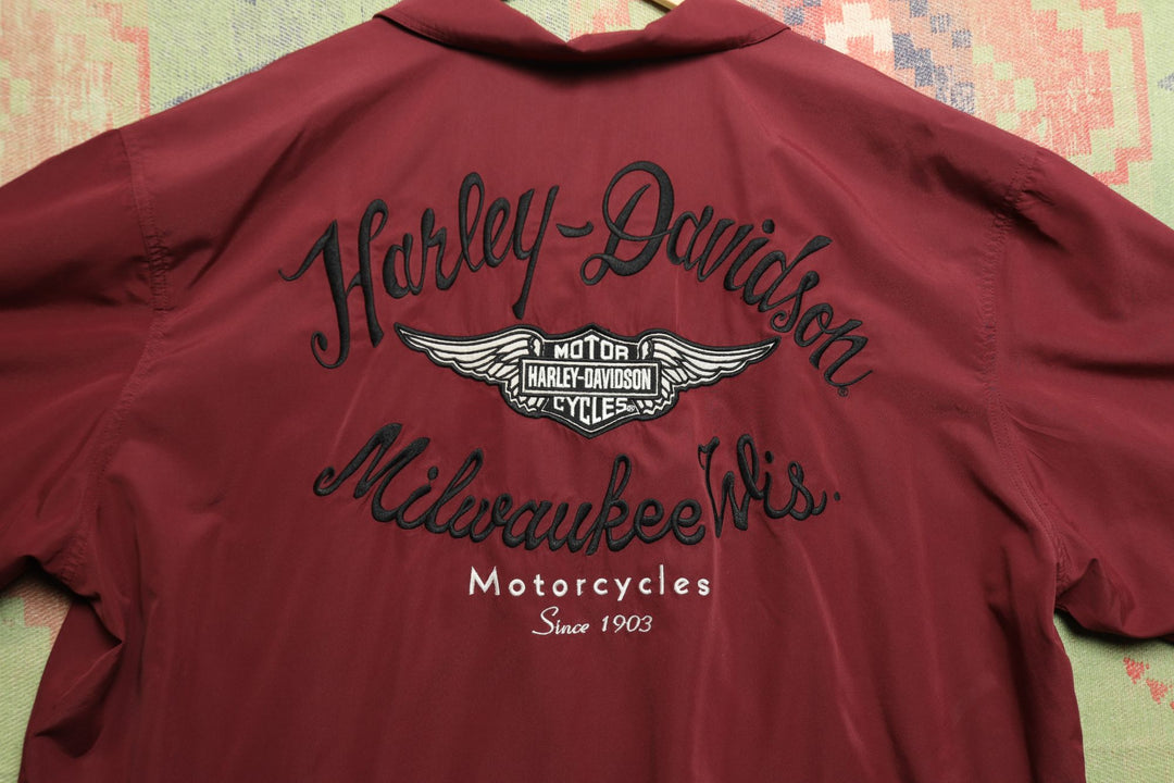 Harley Davidson Vintage Embroidered Shirt XXXL 2000s Burgundy Biker