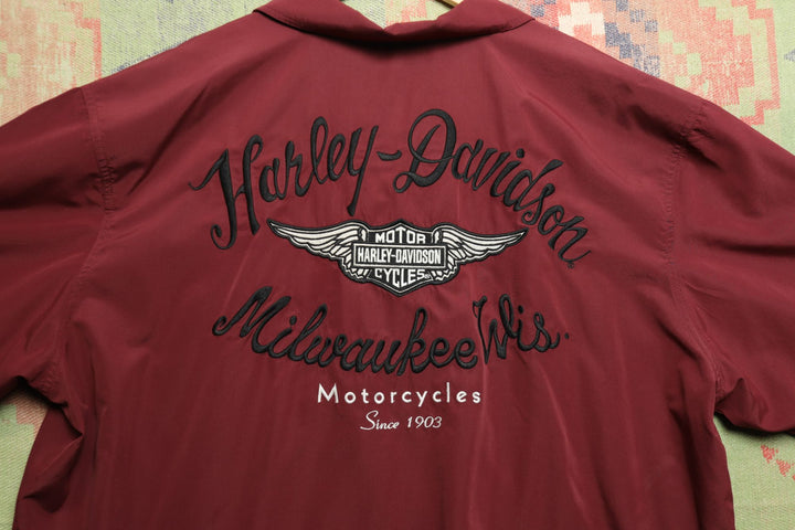 Harley Davidson Vintage Embroidered Shirt XXXL 2000s Burgundy Biker