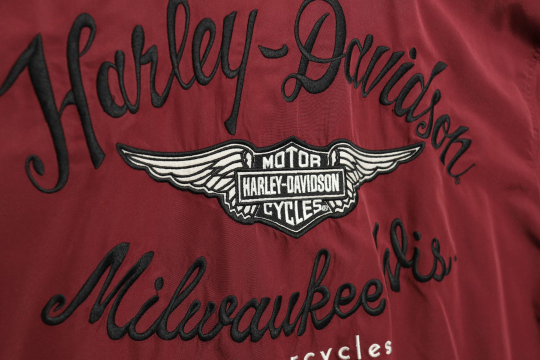Harley Davidson Vintage Embroidered Shirt XXXL 2000s Burgundy Biker