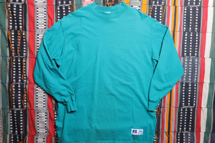 Russell Vintage Teal LS T Shirt XL 90s