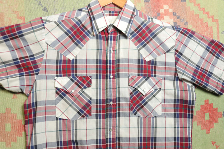 Express Riders Vintage Plaid Pearl Snap  Shirt 90s Medium