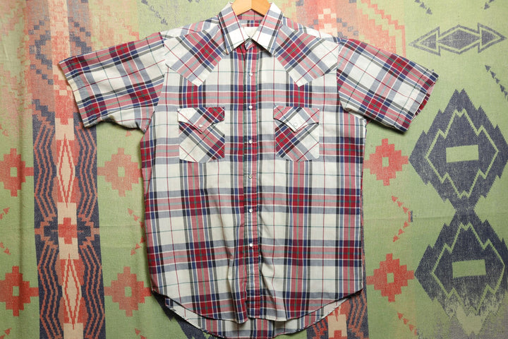 Express Riders Vintage Plaid Pearl Snap  Shirt 90s Medium