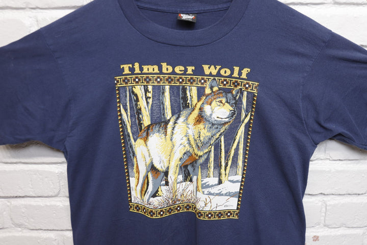 Timber Wolf Vintage Wildlife Art T Shirt 90s Large