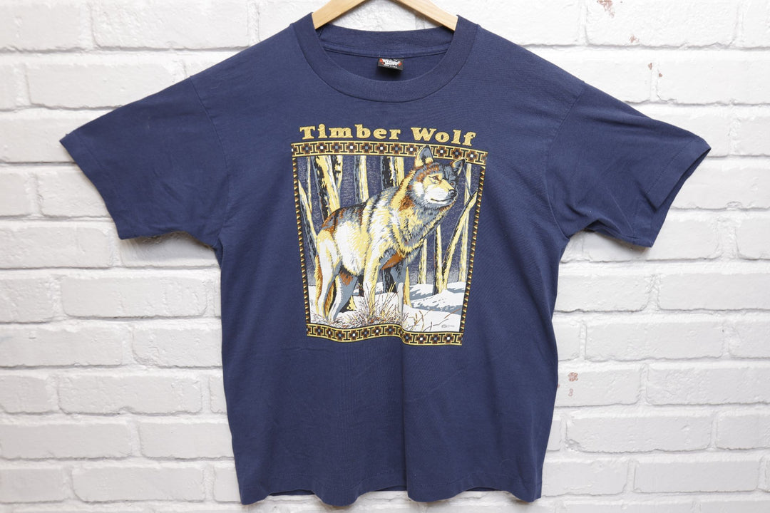 Timber Wolf Vintage Wildlife Art T Shirt 90s Large