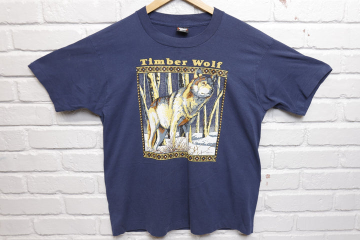 Timber Wolf Vintage Wildlife Art T Shirt 90s Large