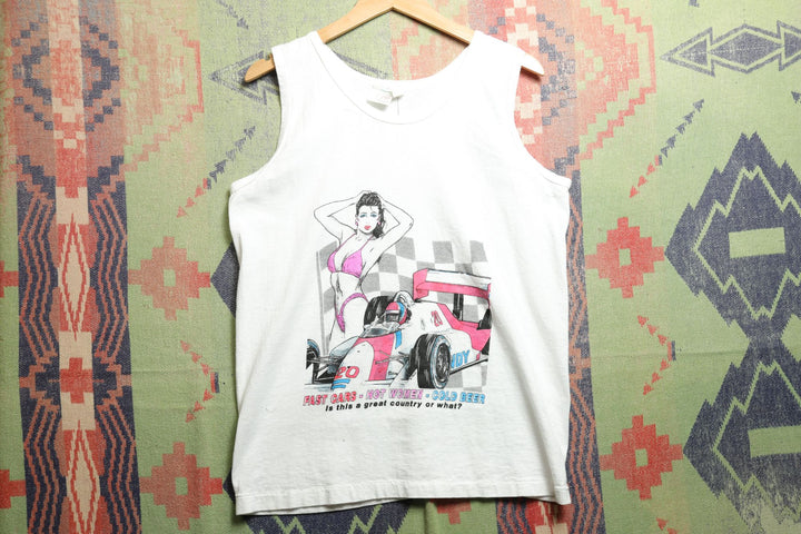 Hot Women Fast Cars Vintage Tank Top XL 90s