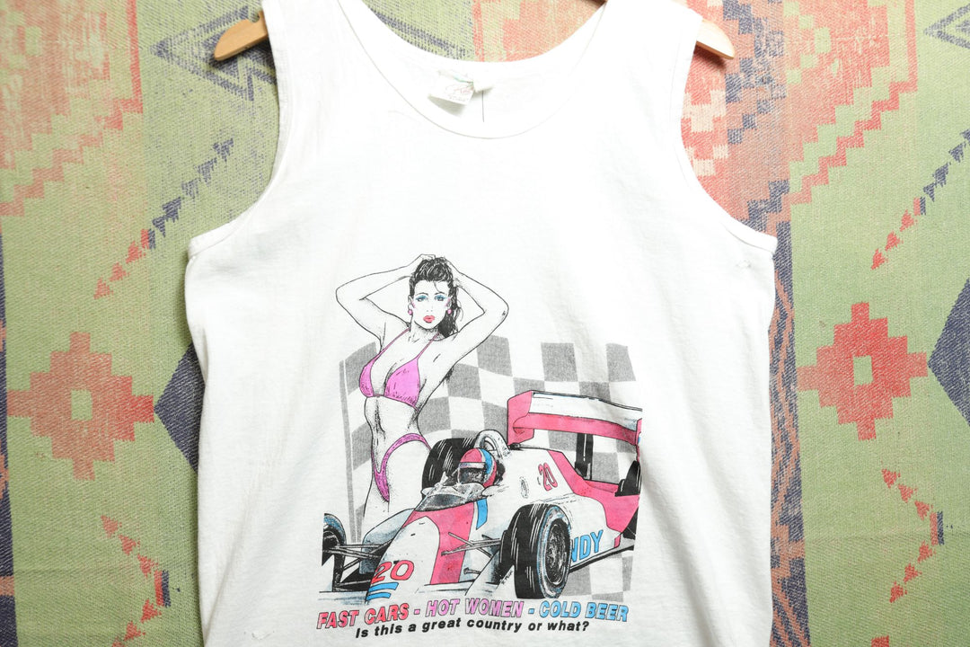 Hot Women Fast Cars Vintage Tank Top XL 90s