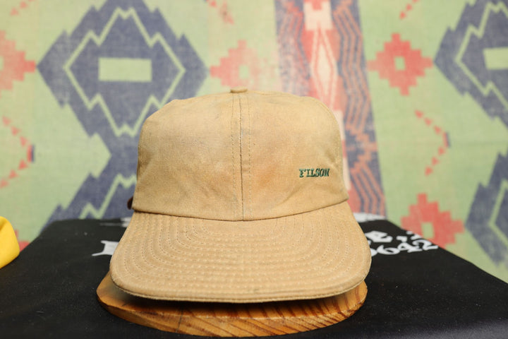 Filson Vintage Waxed Canvas Tin cloth Leather Strap back Hat 80s