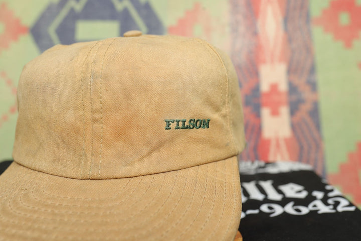 Filson Vintage Waxed Canvas Tin cloth Leather Strap back Hat 80s