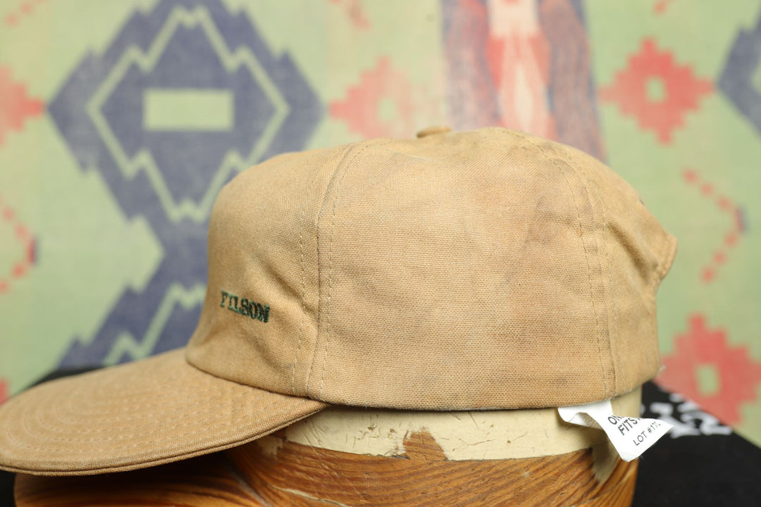 Filson Vintage Waxed Canvas Tin cloth Leather Strap back Hat 80s