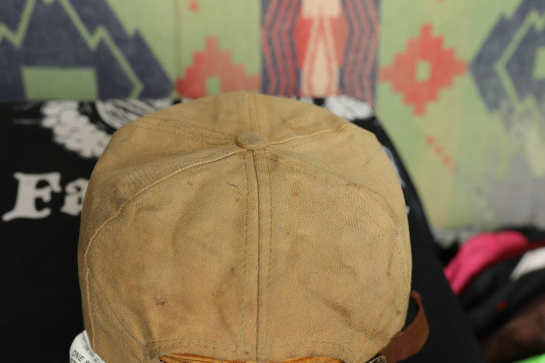 Filson Vintage Waxed Canvas Tin cloth Leather Strap back Hat 80s