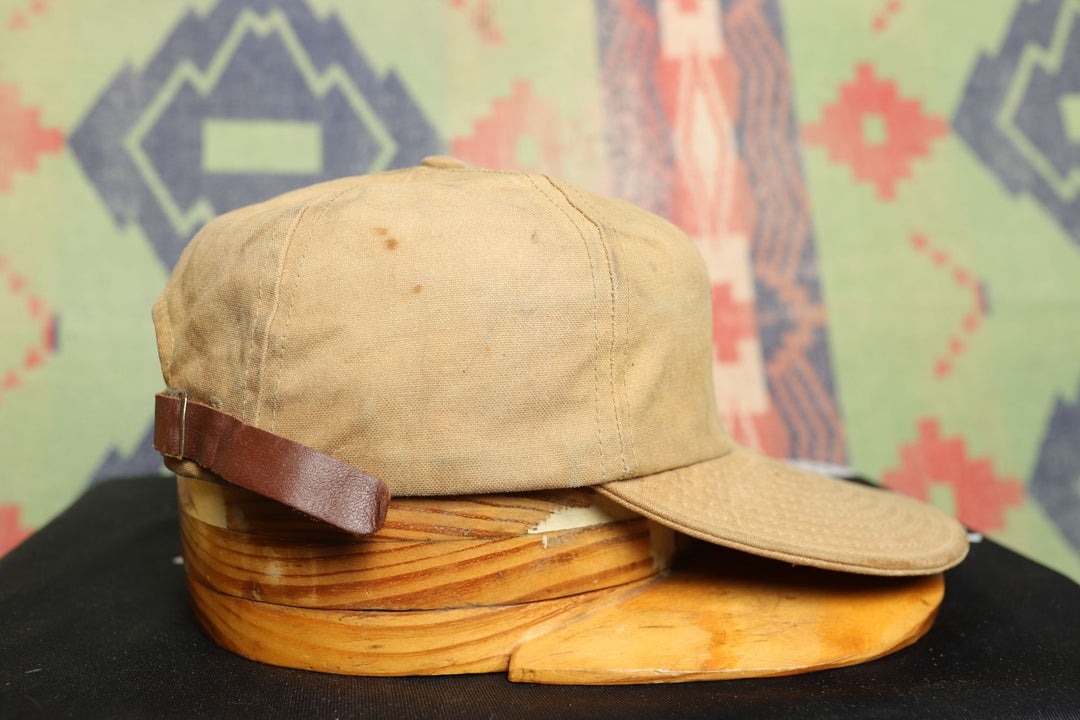 Filson Vintage Waxed Canvas Tin cloth Leather Strap back Hat 80s