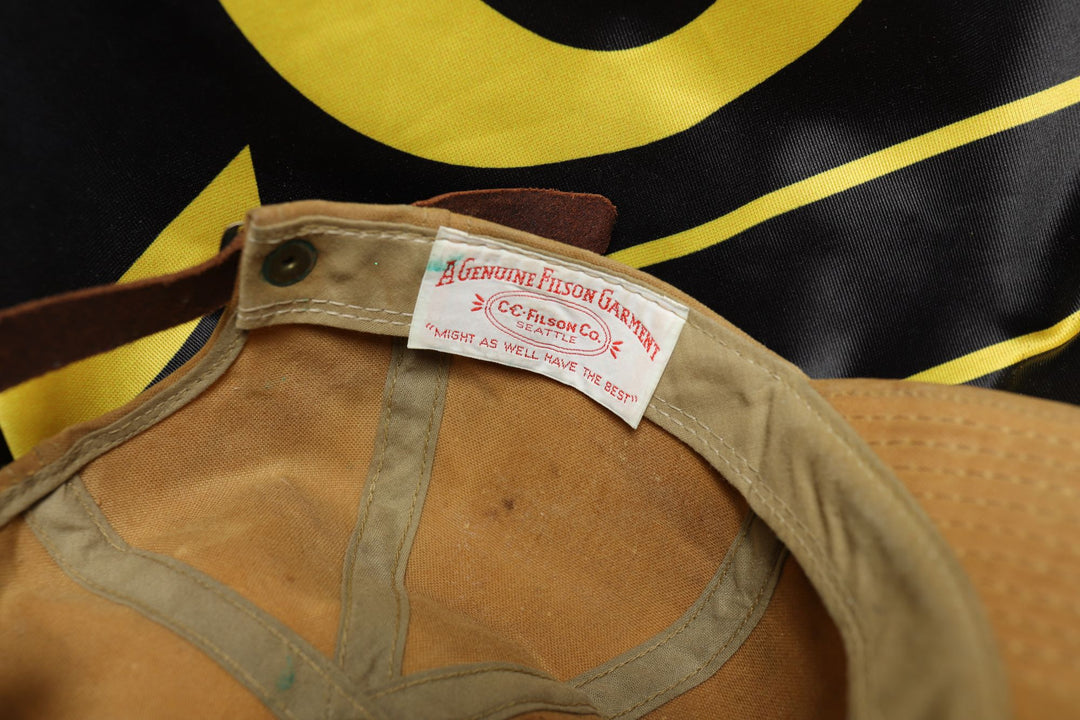 Filson Vintage Waxed Canvas Tin cloth Leather Strap back Hat 80s