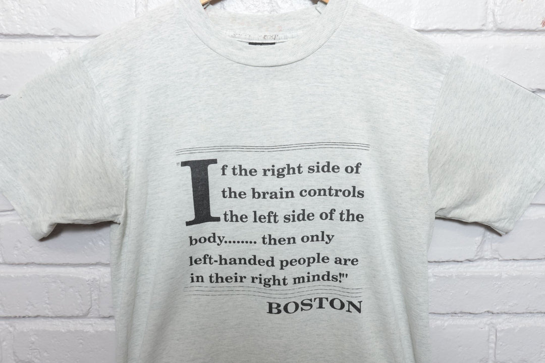 90s Vintage Funny Left Handed Boston Grey T Shirt Size Medium