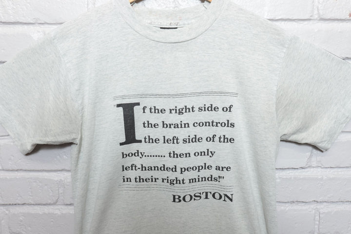 90s Vintage Funny Left Handed Boston Grey T Shirt Size Medium