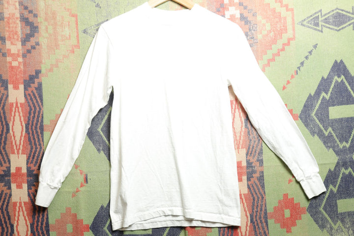 Hanes Vintage White Long Sleeve T Shirt Small 80s