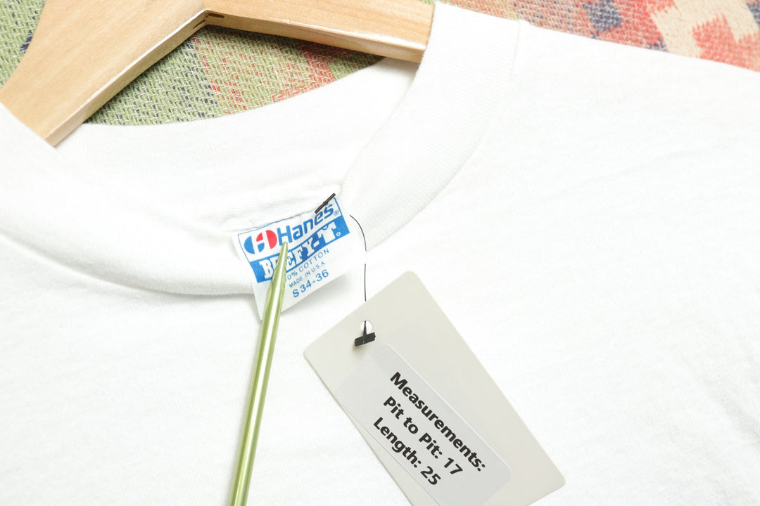 Hanes Vintage White Long Sleeve T Shirt Small 80s