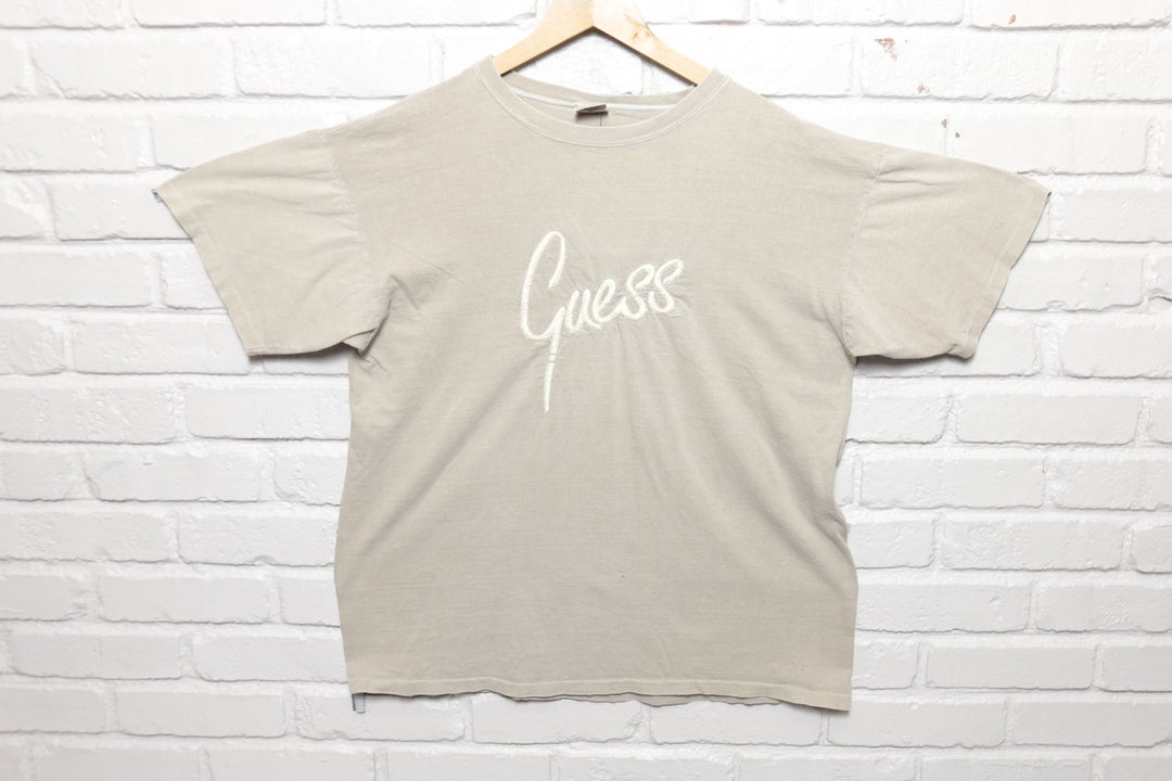 Guess Embroidered Vintage Tan T Shirt 90s XL