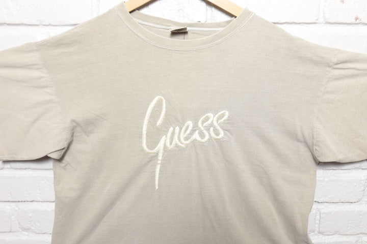 Guess Embroidered Vintage Tan T Shirt 90s XL