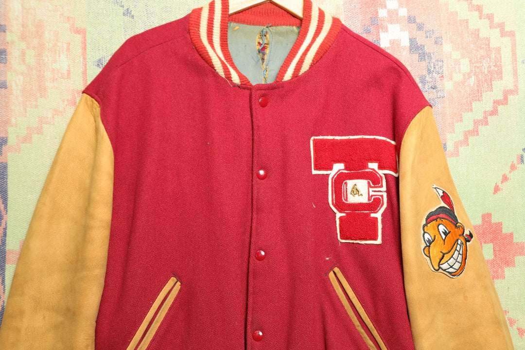 Native American Mascot Vintage Letterman Wrestling Jacket XL 60s