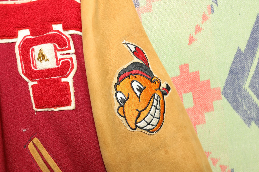 Native American Mascot Vintage Letterman Wrestling Jacket XL 60s
