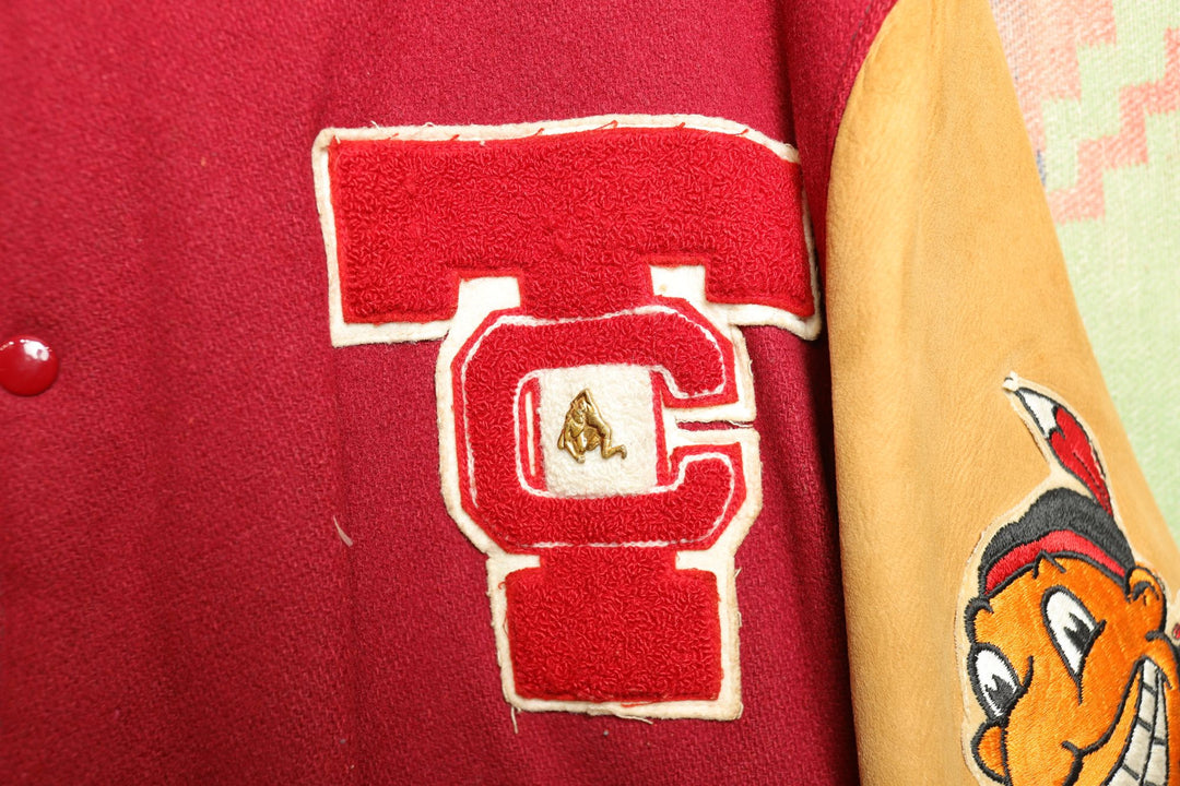 Native American Mascot Vintage Letterman Wrestling Jacket XL 60s