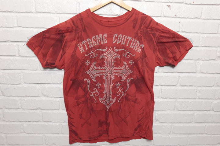 2000s Vintage Xtreme Couture Affliction Cross AOP T Shirt Size XL