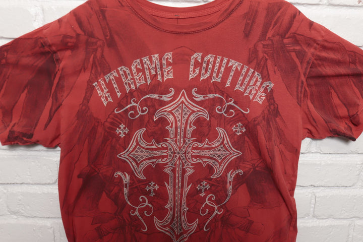 2000s Vintage Xtreme Couture Affliction Cross AOP T Shirt Size XL