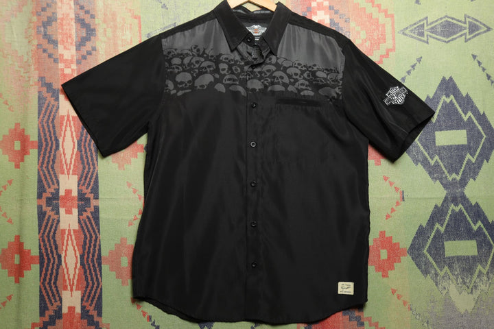 Harley Davidson Vintage  Skull Pile Shirt Large 2000s Biker Button Down