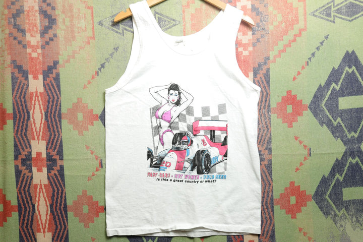 Fast Cars Hot Women Vintage Tank Top Medium 90s