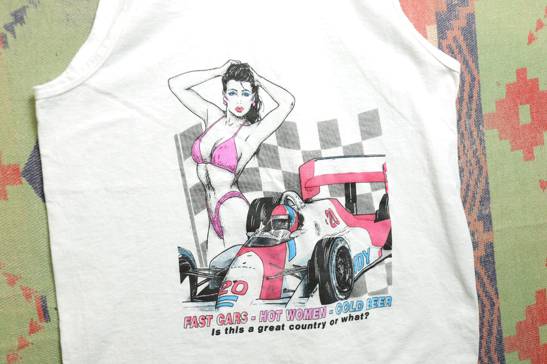 Fast Cars Hot Women Vintage Tank Top Medium 90s