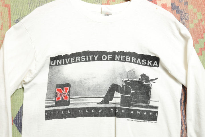 University of Nebraska Blow You away Vintage T Shirt Medium 90s