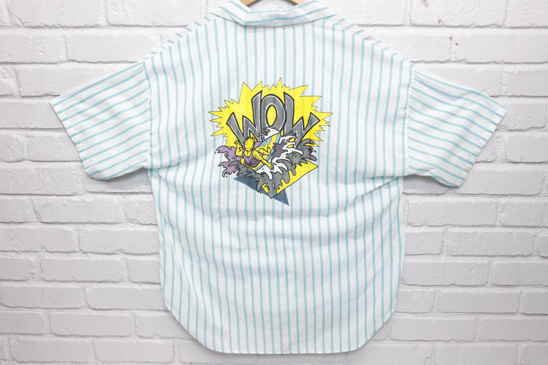 Wow Surfing Vintage Striped  Shirt Large 90s