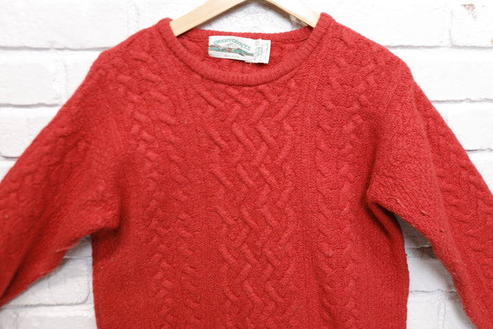 Aran Crafts Vintage Red Cable Knit Sweater 80s Small