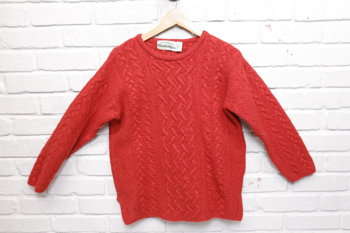 Aran Crafts Vintage Red Cable Knit Sweater 80s Small
