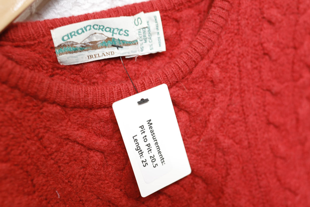 Aran Crafts Vintage Red Cable Knit Sweater 80s Small