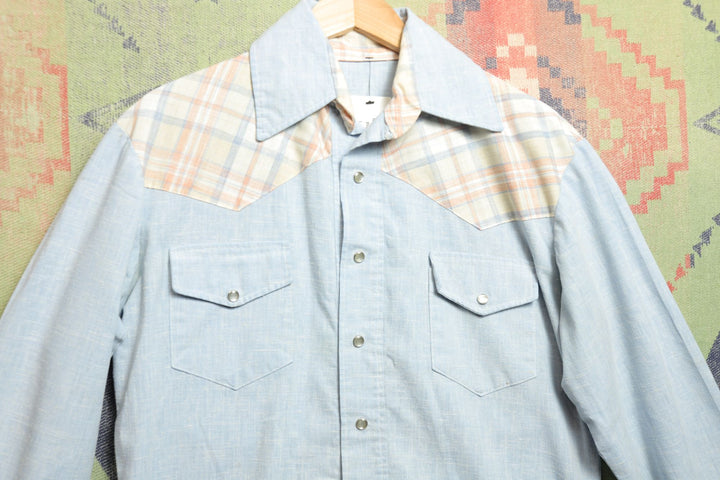 Home Made Vintage Plaid Yoke Pearl Snap Shirt 80s Large