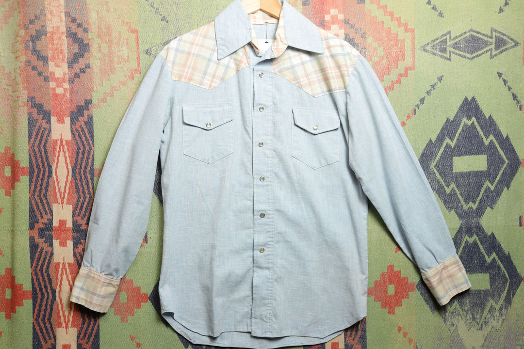 Home Made Vintage Plaid Yoke Pearl Snap Shirt 80s Large