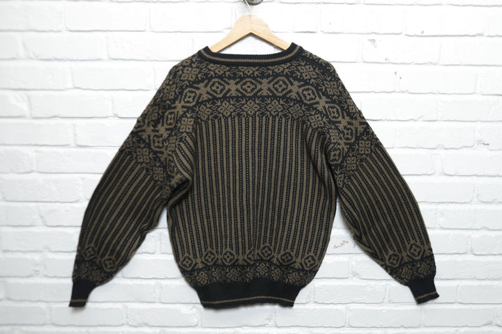 Impact Vintage Leather Patch Sweater 80s Large