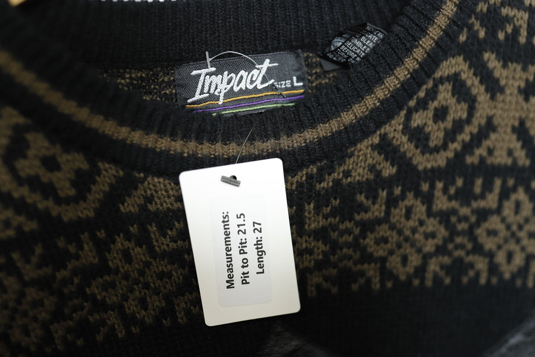 Impact Vintage Leather Patch Sweater 80s Large