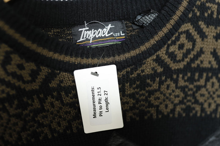 Impact Vintage Leather Patch Sweater 80s Large