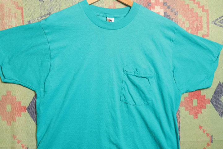 Fruit of the Loom Vintage Teal Blank T Shirt 80s XL