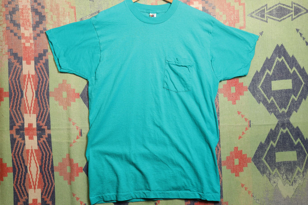 Fruit of the Loom Vintage Teal Blank T Shirt 80s XL