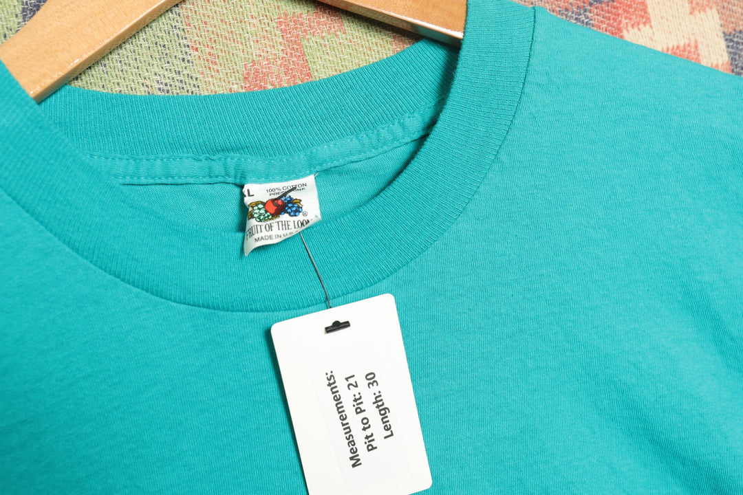 Fruit of the Loom Vintage Teal Blank T Shirt 80s XL