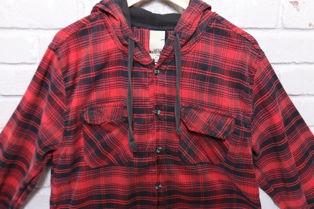 Open Trails Vintage  Plaid Hoodie Shirt Large 2000s