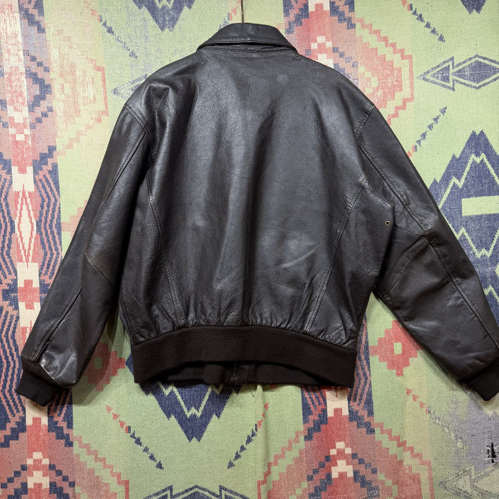 Brown Leather Vintage A2 Style Bomber Jacket XL 80s