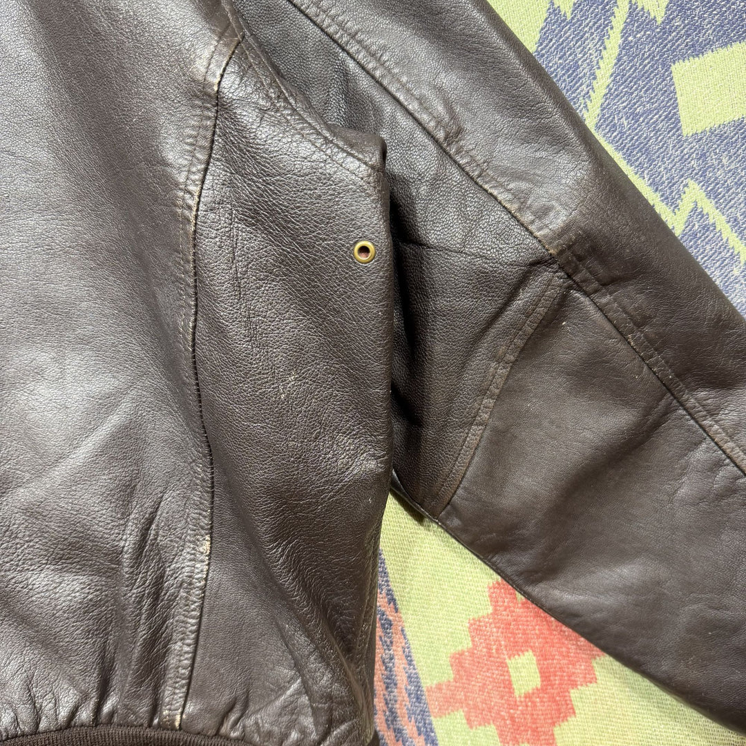 Brown Leather Vintage A2 Style Bomber Jacket XL 80s